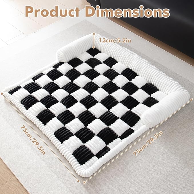 LiveGo Fuzzy Pet Couch Covers for Sofa, Dog Couch Cover Fuzzy Sofa Cover Cream Square Plaid Dog Bed Plush Dog Mat for Furniture Protector for Large Medium Dogs and Cats (Black, 29.5"*29.5")