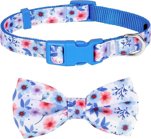 azuza Dog Collar with Bow Tie, Soft and Comfortable Adjustable Bowtie Dog Collar for Small Dogs (S, Gerbera)