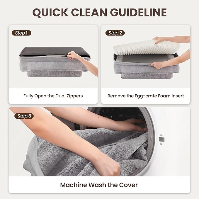 Orthopedic Dog Beds for Medium Size Dogs, Waterproof Egg-Crate Foam Pet Couch Bed with Soft Sides, Non-Slip Dog Sofa with Fleece Removable Washable Cover, 28"L Supportive Pet Sofa, Light Grey