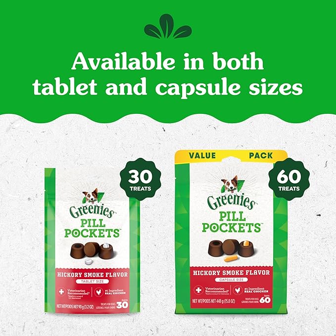 Greenies Pill Pockets for Dogs Small Size, Soft Dog Treats, Hickory Smoke Flavor, 3.2 oz. Pouch (30 Treats)