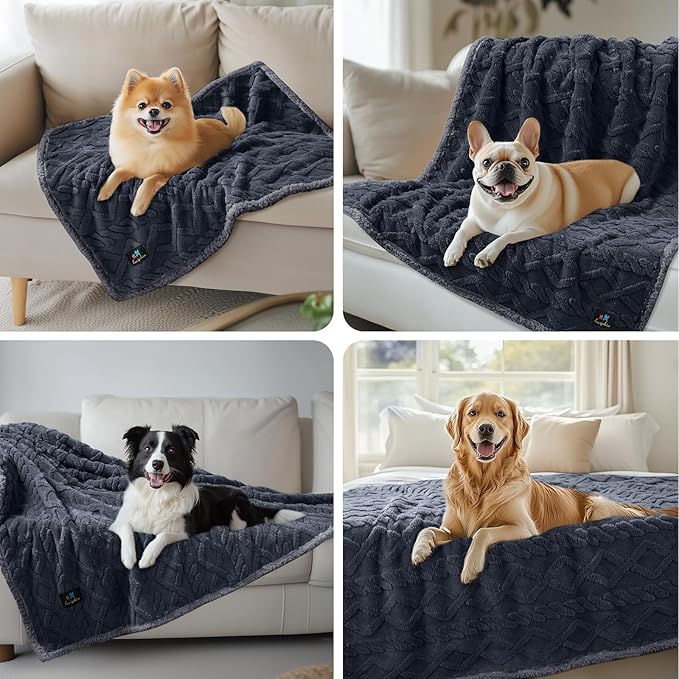 Luciphia Waterproof Pet Blanket, Liquid Pee Proof Dog Blankets for Sofa Bed Couch, Reversible Sherpa Fleece Furniture Protector Cover for Small Medium Large Dogs Cats,Dark Grey Medium（57" x 40"）