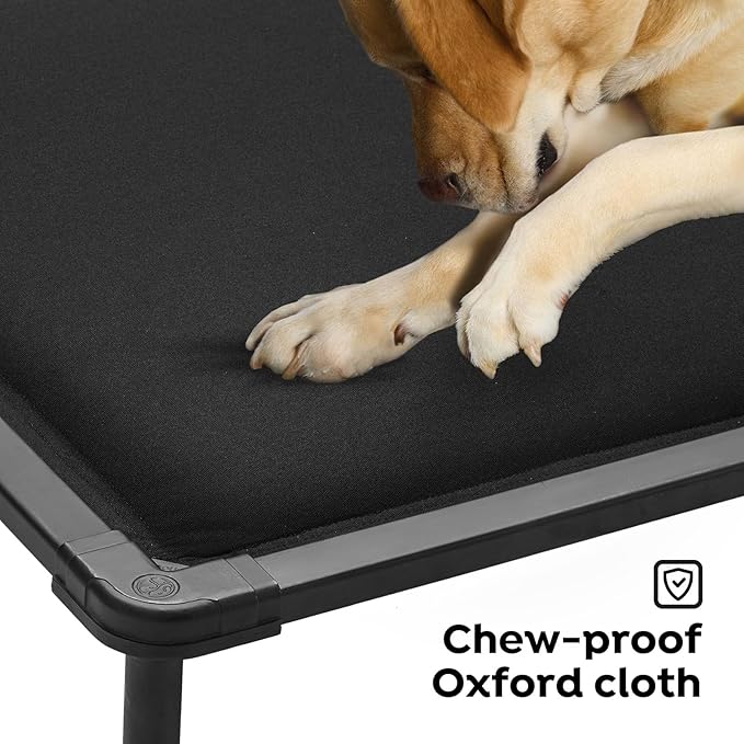 Veehoo Chew Proof Elevated Dog Bed, Durable Raised Pet Cot with Soft PP Cotton-Filled Waterproof Mat, Washable Padded Cot for Indoor, Outdoor & Camping, 41-Inch, Black