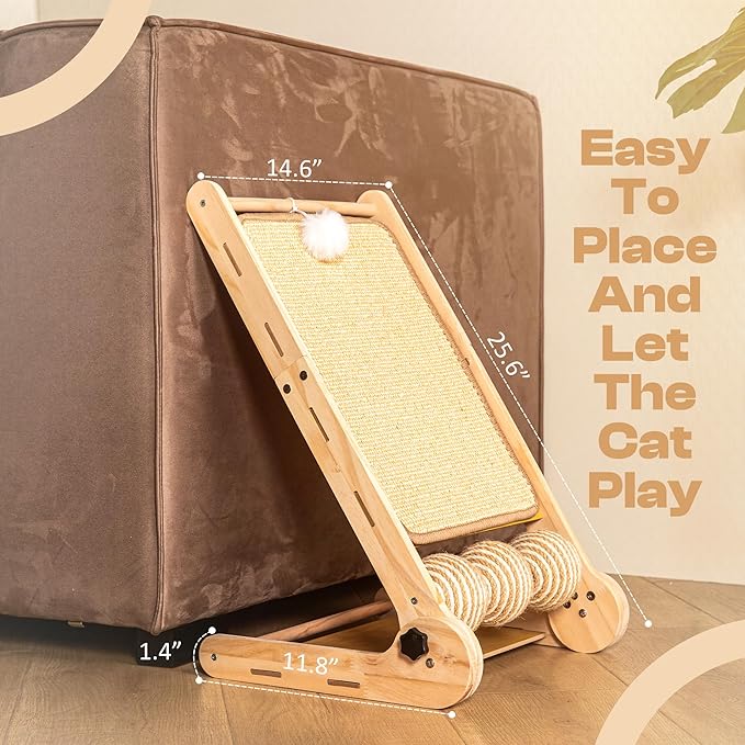 Adjustable Cat Scratch Ramp for Indoor Cats, 25.6-Inch Cat Scratcher Ramp, Cat Scratching Post, Medium