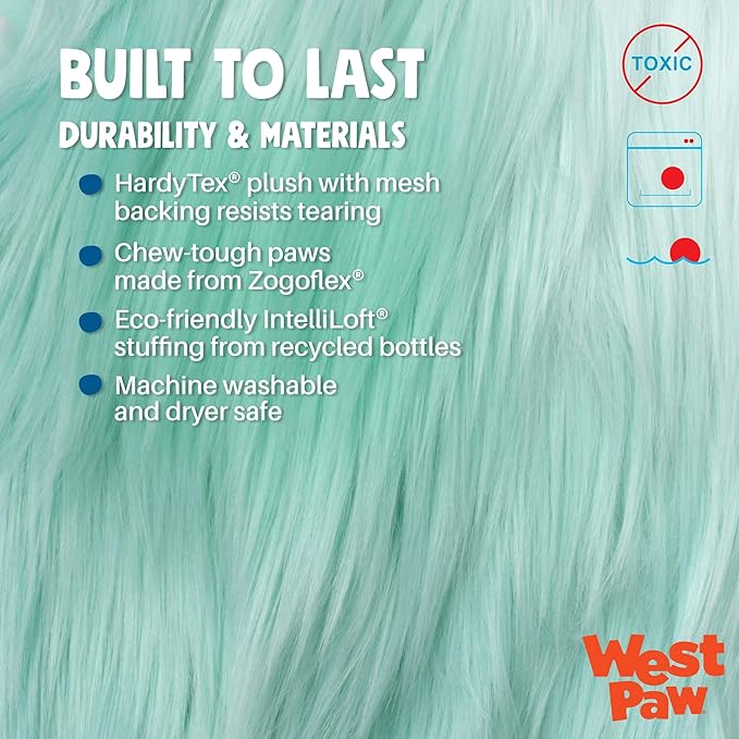 WEST PAW Rowdies Astrid Durable Plush Dog Toy with Reinforced Seams and Chew Resistant Design for Tough Play Safe Indoor or Outdoor Fun for Dogs Who Deserve The Best - Seafoam
