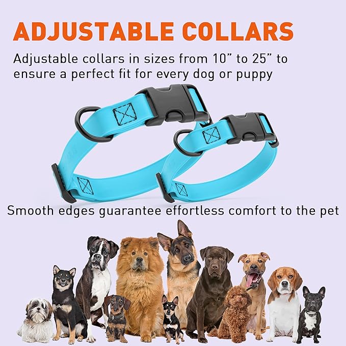 Dogline Durable Biothane Waterproof Collar for Dogs - Odor-Resistant Coated Webbing, Quick-Release Design, Comfortable Adjustable Fit, 5/8" W by 10-14" L, Sky Blue