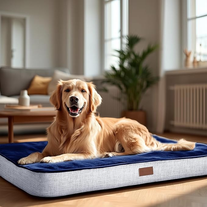 Deconovo Orthopedic Dog Bed for Medium & Large Dogs – Supportive Memory Foam with Washable Cover, Non-Slip Base – Comfort for Senior, Arthritic & Active Pets, Navy Blue, 44" Lx32 Wx3 Th