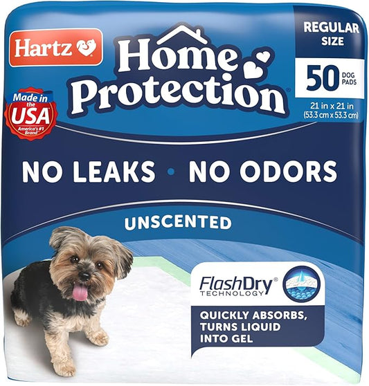 Hartz Home Protection Unscented Dog Pads, 50 count, Super Absorbent & Won't Leak, Odor Eliminating
