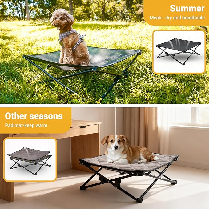 KingCamp Elevated Dog Bed for Medium Dogs, Outdoor Raised Cooling Pet Cot Bed with Washable Breathable Mesh & No-Slip Feet Perfect for Camping, Backyard, Indoor Use (Medium, Black)