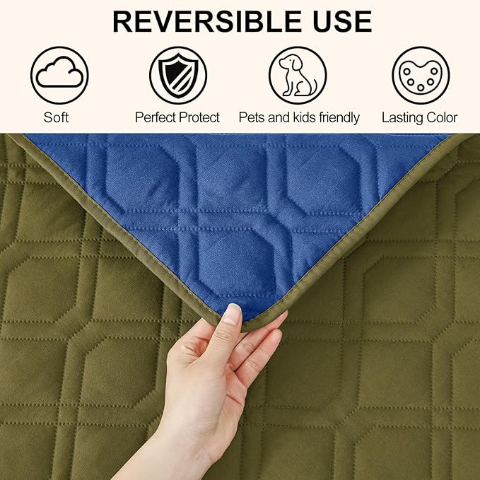 Smiry Waterproof Dog Blanket, 30x70 Inch Soft Pet Bed Cover Reversible, Washable Sofa Couch Furniture Protector for Small Medium Large Dog Puppy Cat, Geometric, Green/Navy
