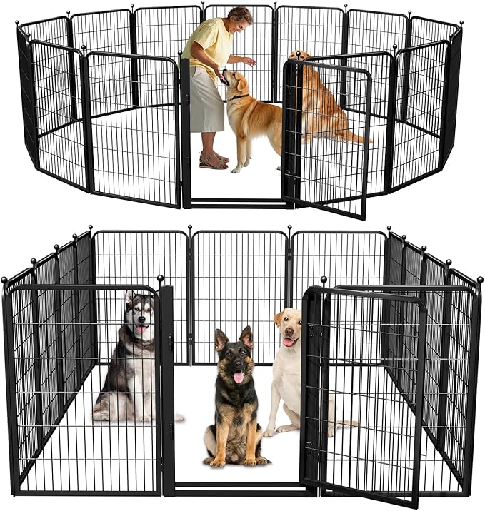 Dog Playpen Outdoor, 40 inch 12 Panels Dog Fence with Extra Wide Gate No-Tripped Pet Playpen Rustproof Dog Pen Indoor Puppy Playpen for Temporary Containment Portable Pet Fence for RV Camping