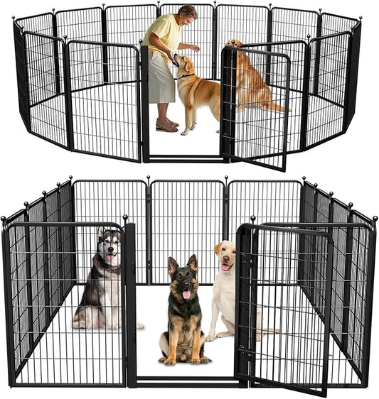 Dog Playpen Outdoor, 40 inch 12 Panels Dog Fence with Extra Wide Gate No-Tripped Pet Playpen Rustproof Dog Pen Indoor Puppy Playpen for Temporary Containment Portable Pet Fence for RV Camping