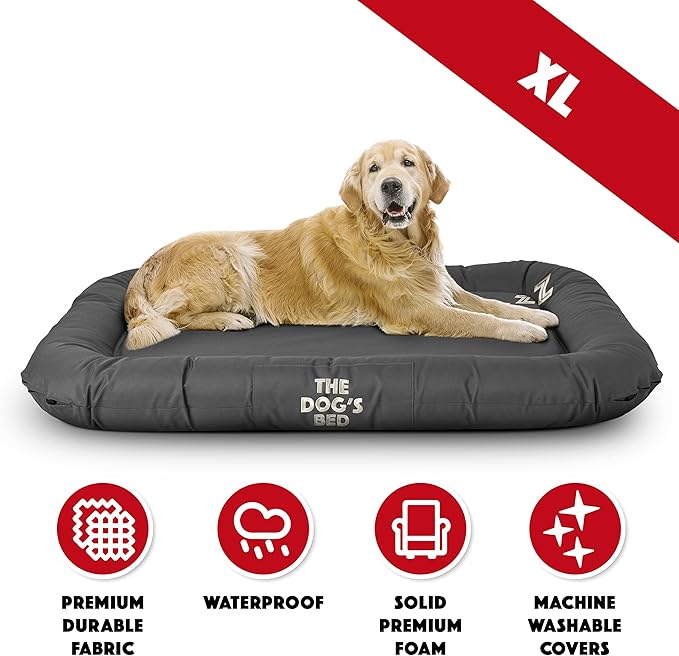 The Dog’s Bed Utility Waterproof Dog Bed, XL Durable Grey Oxford Fabric, YKK Zippers, Washable Reversible Cover, Dog Beds for Home Car Crate & Yard, Puppy & All Pet Comfort, Veterinary Approved