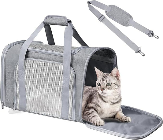 Cat Carrier Soft for Pets Up to 25 Lbs, Cat Travel Bag Soft-Sided with Padded Shoulder Strap, Pet Dog Carriers for Small Dogs Travel Puppy Carry Airline Approved, Grey