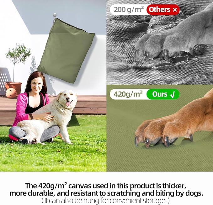 Sytopia 30-Inch Canvas Outdoor Dog Bed for Medium Dogs– Heavy-Duty Waterproof, Chew-Proof & Washable, Removable Cover, Ideal for Crate, Patio, Indoor & Outdoor Adventures (Green)