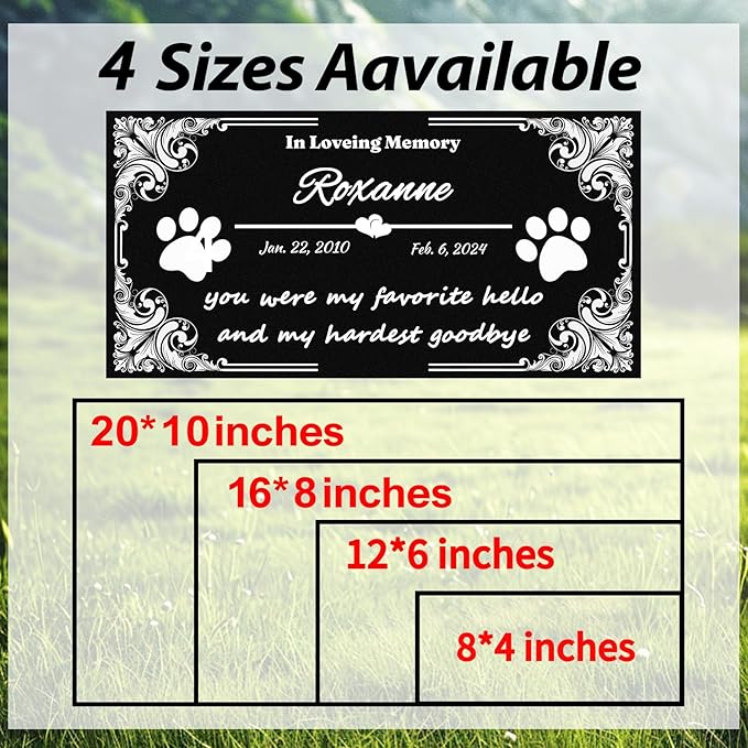 Pet Memorial Stones for Dogs & Cats, Personalized Dog Memorial Plaques for Pet Grave Stones for Outdoor - Cats Headstones, Tombstones for Grave Markers with Photo (Text Only)