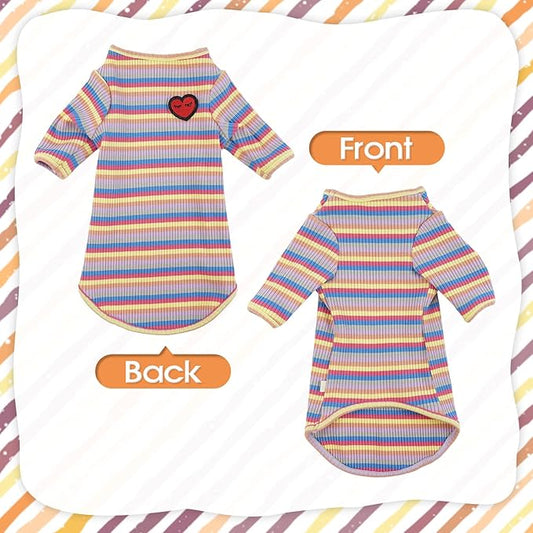 DENTRUN Hairless Cats Shirt Breathable Cat Daily Wear Clothes Stripe Vest Adorable Pajamas Jumpsuit Soft & Skin-Friendly