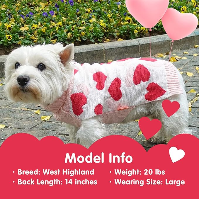KYEESE Dog Sweater with Leash Hole Dog Sweaters Red Heart Pet Sweater,L
