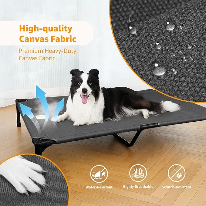 Sytopia Canvas Elevated Dog Bed, Durable Chew Proof Outdoor Raised Pet Cot for Large Dogs 42 in, Waterproof, Breathable, Portable, Washable, Easy Assembly, Sturdy Frame for Camping & Travel, Dark Grey