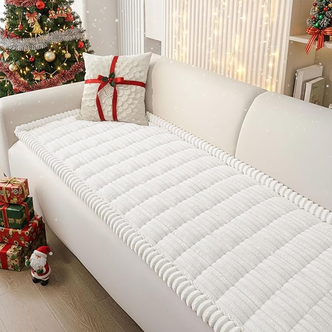 Smiry Couch Cover for Dogs Washable, Non Slip Fuzzy Pet Couch Covers for 3 Cushion Sofa Pet Friendly, Thick Soft Sofa Slipcovers Cushion Protector (White, 27.6" x 59")