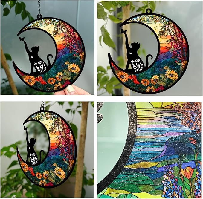 Memorial Picture Fram&Cat Memorial Suncatcher Gift Set, Pet Picture Frame, Sympathy Gifts for Loss of Loved Pet, Bereavement Gifts for Loss of Cat, Remembrance Photo Frame or Memorial Gift, Fits 4x6In Photo(MXK01)