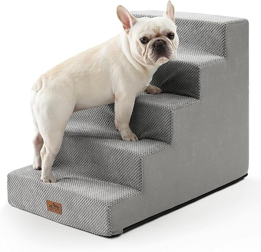 Dog Stairs for Small Dogs, 5 Tier Wider Pet Stairs for High Beds, 23.6" H Non-Slip Dog Steps for Old Cats, Puppies, Small Medium Dogs, 19.7x29.5x23.6 inch, Grey