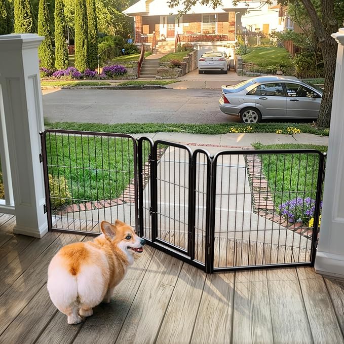 FXW Dog Gate Extra Wide Designed for Indoor Use, Adjustable Width Up to 69-inch Wide (24" H 3 Wire Panels for Puppies and Small Dogs), Black