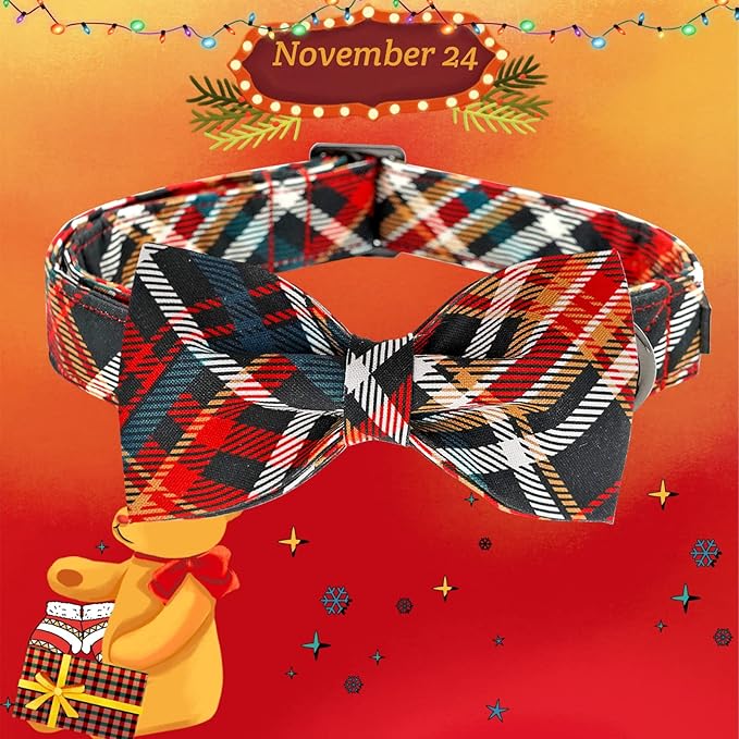 Lionheart Glory Plaid Bow Collar for Medium Dog - Adjustable for Girl or Boy Dog