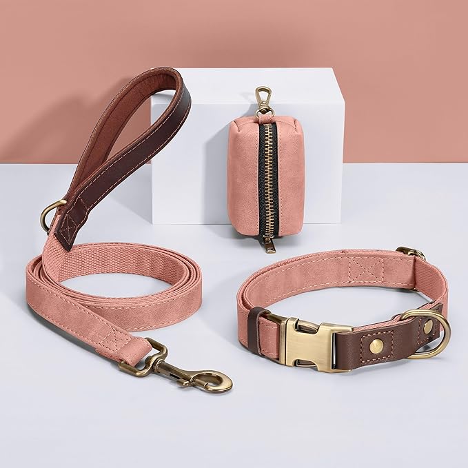 Didog Soft PU Leather Dog Collars for Medium Dogs,Classic Adjustable Dog Collars with Quick Release Metal Buckle,Easy Clean and Comfortable with Nylon Lining,Pink,M Neck 13-19"