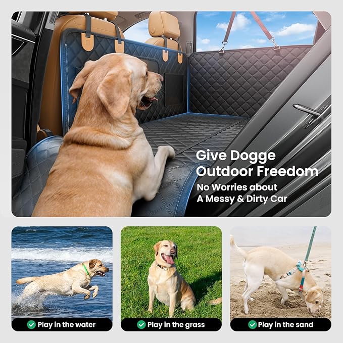 REEVAA Dog Car Seat Cover for Back Seat, Hard Bottom Dog Hammock, Pet Bed Extender for 2-4 Large/Medium Dogs, Ruff Waterproof Seat Protector, Rover Universal L Size for SUV Medium Truck, Black+Orange