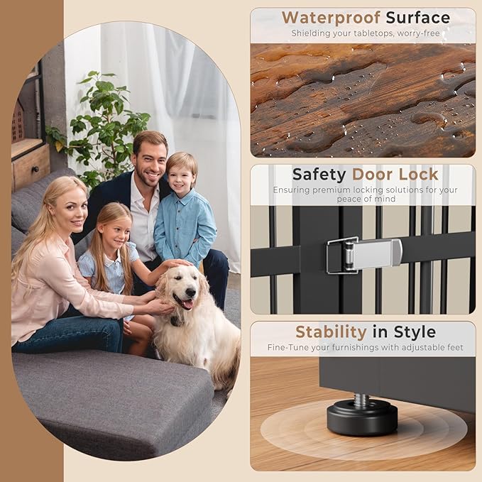 Lyromix 48'' L-Shaped Corner Dog Crate Furniture Large Breed with Double Rooms,Wooden Dog Crate End Table Indoor with Removable Divider for Small to Medium Dogs, Can Use Separately
