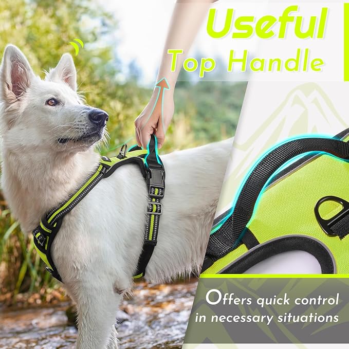 Eagloo Dog Harness for Large Dogs, No Pull Service Vest with Reflective Strips and Control Handle, Adjustable and Comfortable for Walking, No Choke Pet Harness with 2 Metal Rings, Green, XL