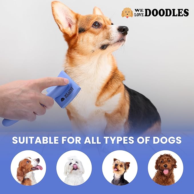 Slicker Brush for Dogs, Dog Grooming Supplies - Best Doodle & Poodle Brush for Long Haired Dogs - Goldendoodle Long Pin Detangler For Dematting (Small Curved)