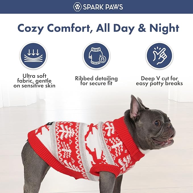 Spark Paws Christmas Dog Sweater - Ultra Soft Holiday Knit Sweater for Small, Medium & Large Dogs, Cute Pet Sweater for French Bulldogs & Big Dogs, Potty V Cut Design Jacket (Winter Wonderland, XL)
