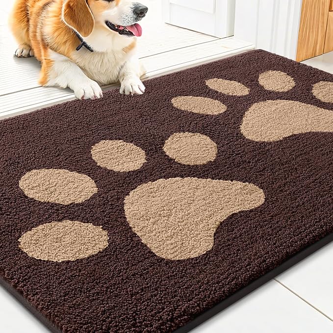 Smiry Dog Door Mat for Muddy Paws 36x24, Dirt Trapper Non Slip Washable Indoor Doormats, Absorbent Entryway Carpet for Inside Floor, Brown