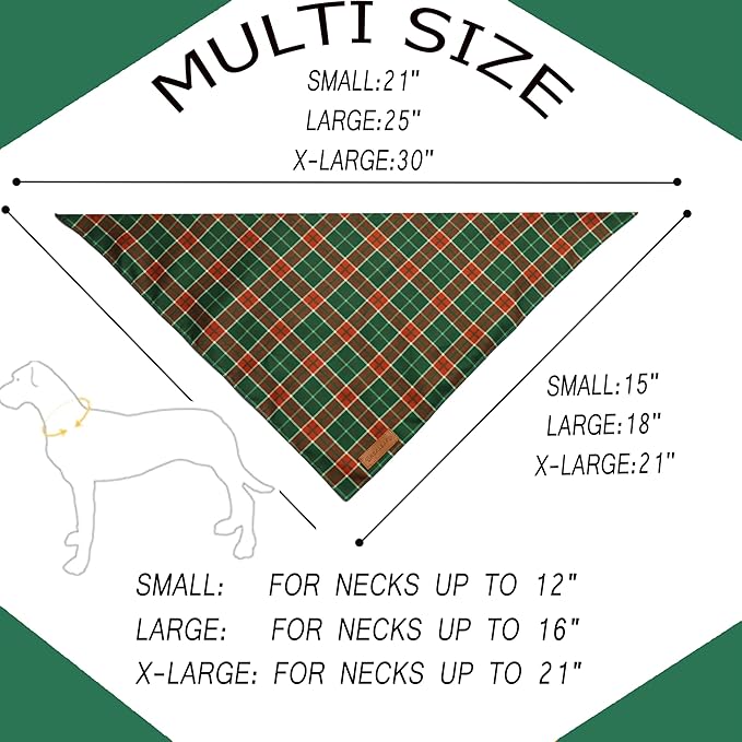 Realeaf Christmas Dog Bandanas 2 Packs, Reversible Red Green Plaid Dog Scarf, Xmas Pet Bandana, Premium Durable Fabric, Holiday Check Bandana for Large and Extra Large Dogs Pets (X-Large)