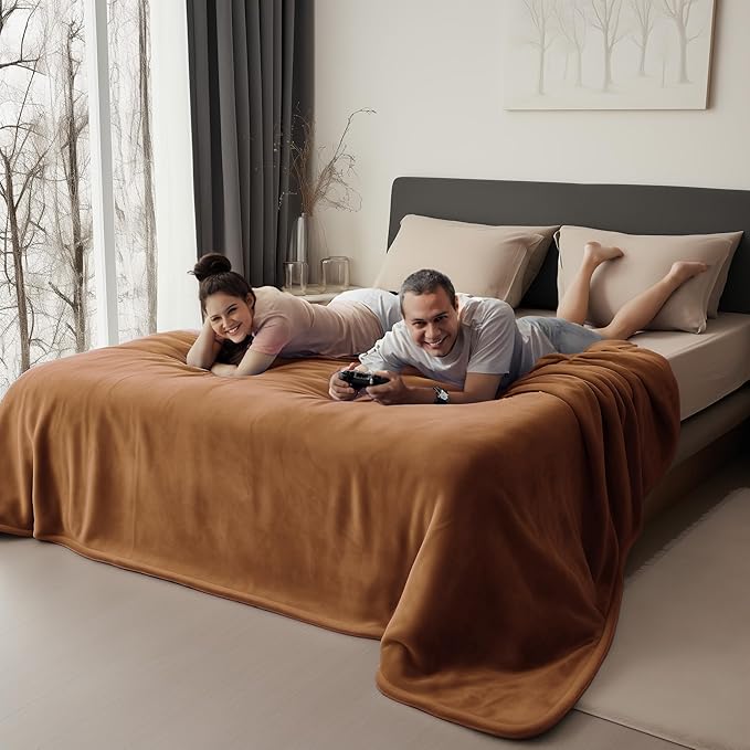 Queen Size Waterproof Blanket – Stain-Proof, Spill-Proof Flannel Blanket for Bed, Couch, Kids & Pets Protection, Reversible Splash-Proof Design (Velvet Brown & Twilight Blue, 80x90)