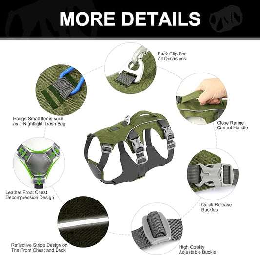 Escape Proof Dog Harness Medium Sized Dog, Reflective No Pull Dog Vest with Handle, Lightweight Full Body Pet Harness Adjustable for Walking,Training(Green,Chest:17-32")