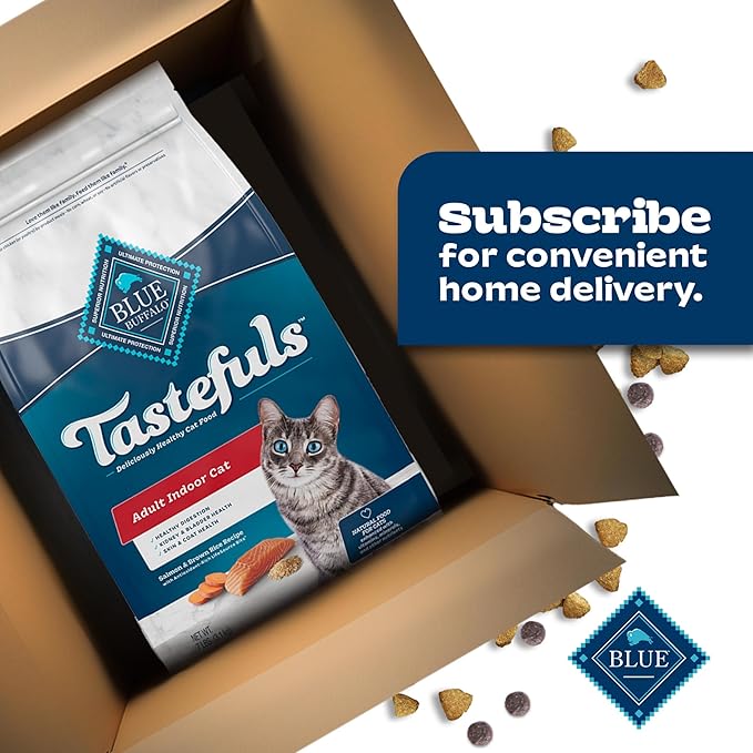 Blue Buffalo Tastefuls Natural Dry Food for Adult Indoor Cats, Salmon & Brown Rice Recipe, 3-lb. Resealable Bag