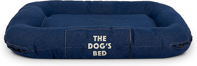 The Dog's Bed Utility Waterproof Dog Bed, Medium, Durable Blue Denim Fabric, Tough YKK Zippers, Washable Reversible Cover for Home, Car, Crate & Yard, Puppy & All Pet Comfort, Veterinary Approved
