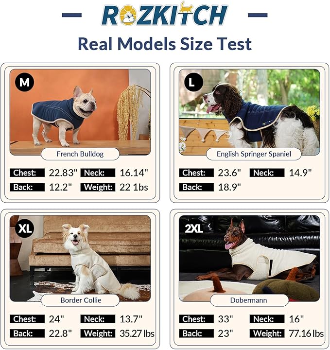 ROZKITCH Reversible Big Dog Sweater for Large, Thick Dog Vest Fleece Sherpa Sweater, Adjustable Double-Sided Plush Sweatshirt for Outdoor Hiking Climbing Walking Large Breeds DarkBlue 2XL