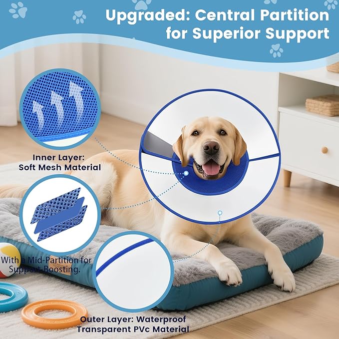Soft Dog Cone Collar for Dogs to Stop Licking,Breathable Pet Recovery Collar with Enhanced Support Design, Adjustable Dog Cone Collar for Large & Medium Dogs (Blue, S（Depth：5.7 Neck：10.24-11.81“）)
