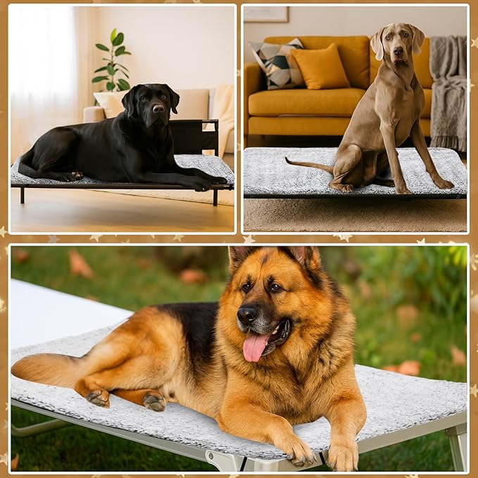 Large Self Warming Dog Pad for Elevated Cot Dog Beds Self Heating Pet Mat Warm Thermal with Corner Straps 32x57in Removable Washable Soft Cover Non-Slip Bottom for Indoor Outdoor