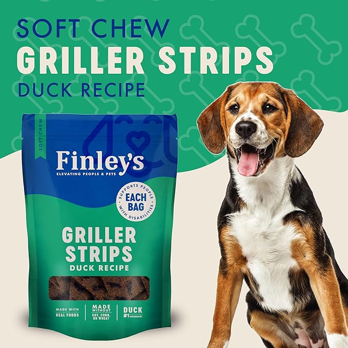 Finley's Duck Griller Strips Dog Treats, Real Duck, Grain-Free, Soft-Chew, Made in USA, 14.5 Ounce (Pack of 1)