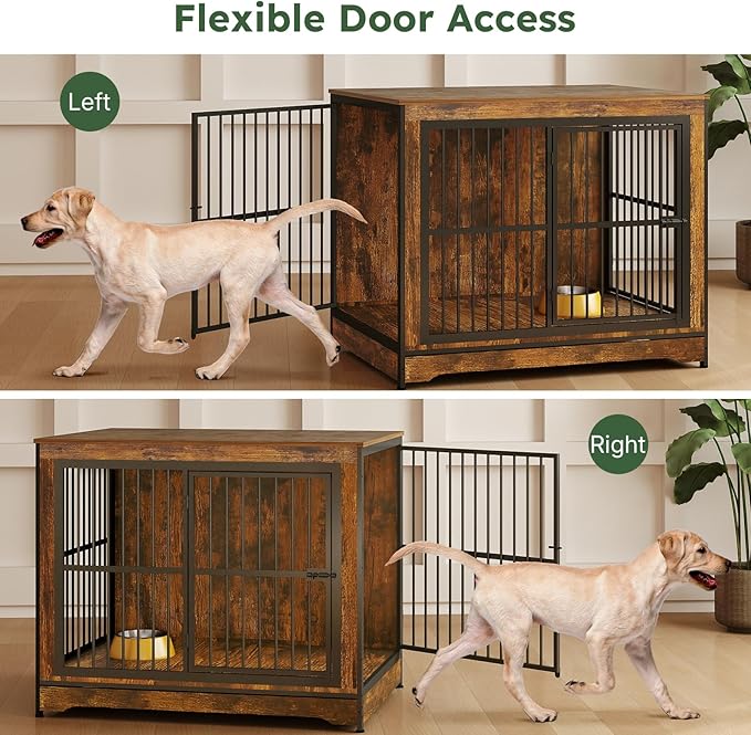 42 in Dog Crate, XL Dog Crate Furniture with 3 Doors, Wooden Dog Furniture Crate for Medium Dogs Large Breed, Heavy Duty Dogs Kennel End Table, Multiple Units Can be Combined or Stacked
