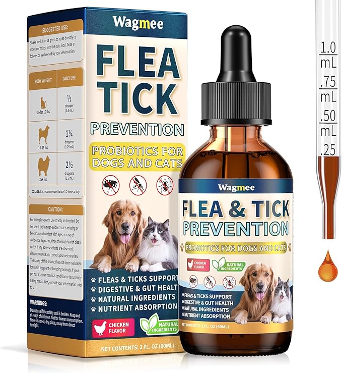 Flea and Tick Support for Dogs and Cats, Natural Flea & Tick Supplement with Probiotics Multivitamin, Supports Healthy Skin Coat & Digestion - All Breeds and Ages - Chicken