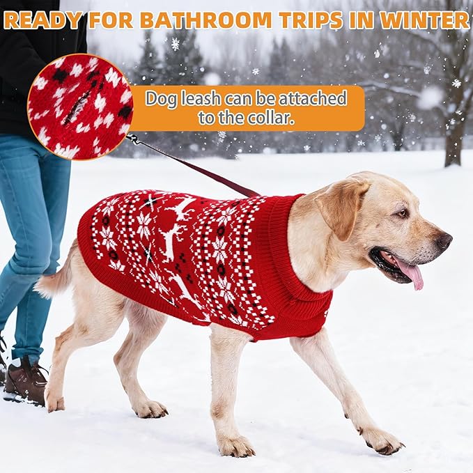 KOOLTAIL Christmas Dog Sweater, Cold Weather Pullover Classic Knitwear, Reindeer Snowflake Pattern Thick Warm Winter Pet Clothes, Cable Knit Dog Sweaters for Small Medium Large Bulldog Boy Girl,Red XL