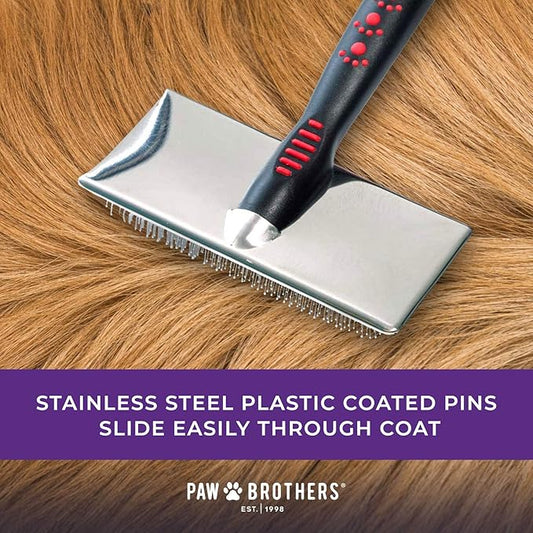 Paw Brothers Grooming Tool and Nature's Specialties Conditioning Spray Bundle - Coated Pin Flat Slicker Brush, X-Large - Quicker Slicker Detangling and Conditioning Spray, Ready to Use, 16 oz