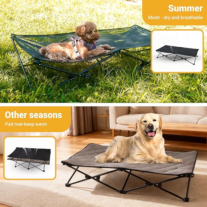 KingCamp Elevated Dog Bed for XL Dogs, Outdoor Raised Cooling Pet Cot Bed with Washable Breathable Mesh & No-Slip Feet Perfect for Camping, Backyard, Indoor Use (X-Large, Black)