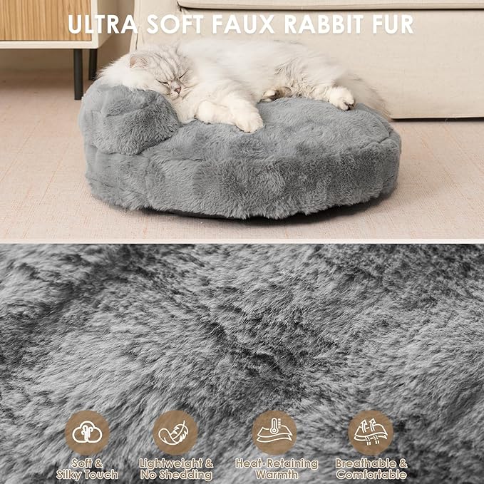 EHEYCIGA Medium Dog Bed and Large Cat Couch – Fluffy Faux Rabbit Fur Pet Sofa for Small and Medium Dogs, Washable Removable Cover, Waterproof and Non-Slip, 30 Inch, Grey