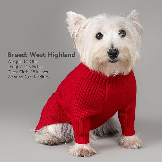cyeollo 2XL Dog Christmas Sweater, Warm Stretchy Sweaters for Large Dogs Girl, Pullover Knitted Thermal Winter Big Dog Clothes with Sleeves, Turtleneck Pet Beagle Border Collie Apparel, Red XXL